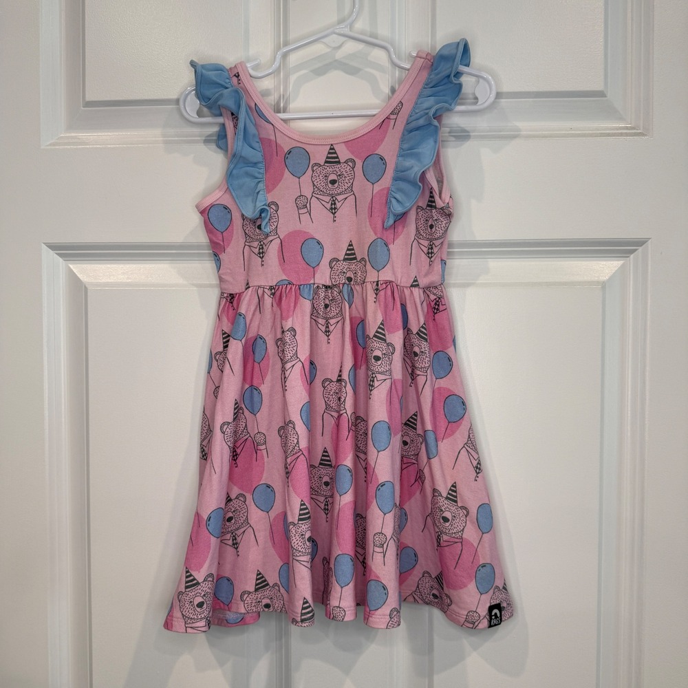 Rags Kids Pink Party Bear Balloon Flutter Ruffle Dress Size 3/4